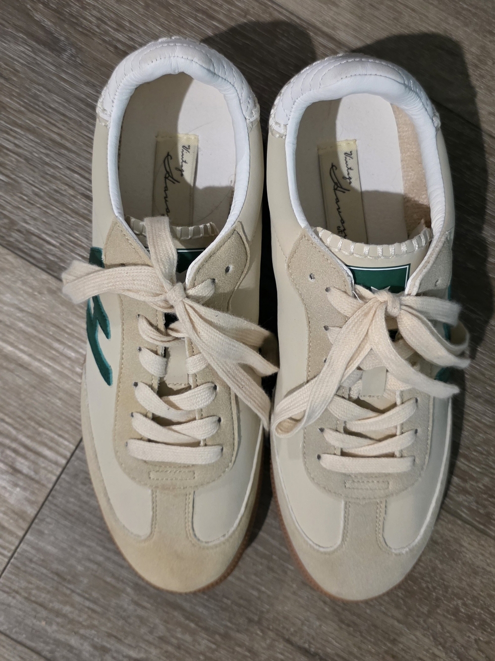 Little Havana Cream Suede & Leather Women's Sneakers with Green Accent